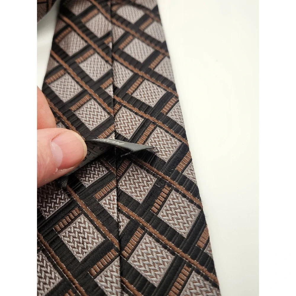 Robert‎ Talbott Best of Class Nordstrom Silk Tie Brown Silver Geometric Grid USA